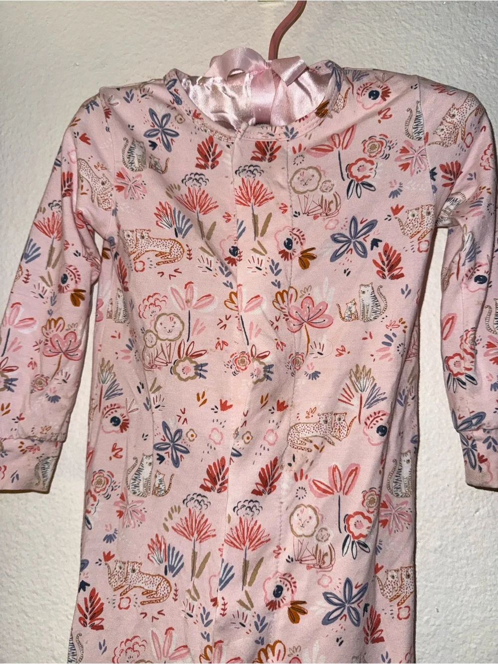 Baby Pink Floral Footed One-Piece Pajamas with Magnetic Closure